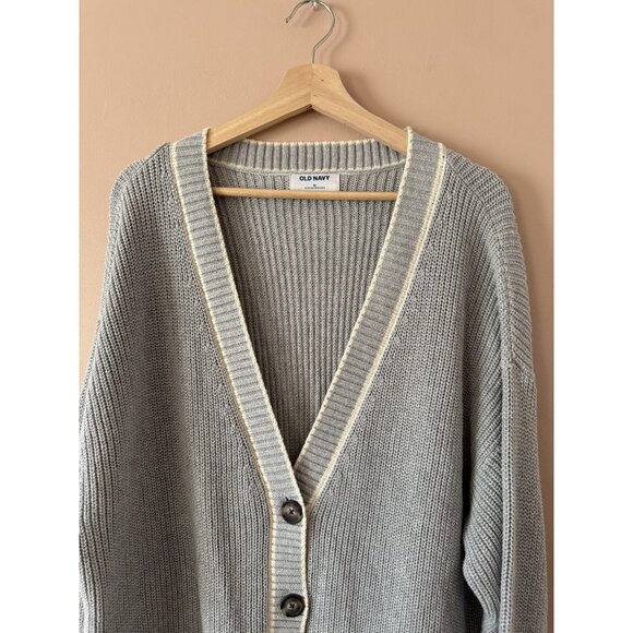 Old Navy Varsity Chunky Knit Raglan Button Down Cardigan Grey Cozy Preppy 3x - Picture 5 of 9